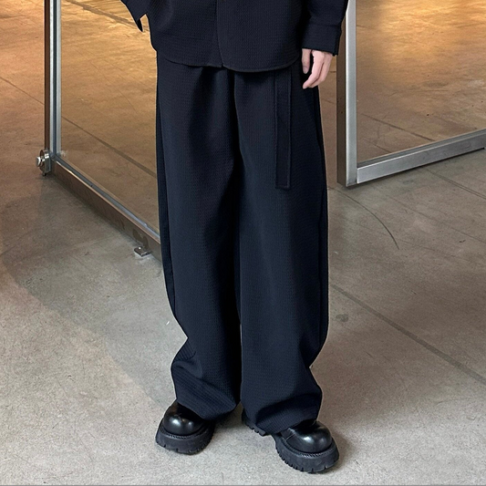 Detachable Tie Shoulder-pad Oversize Long Sleeve Shirt & Wide Leg Trousers Setup WN25242