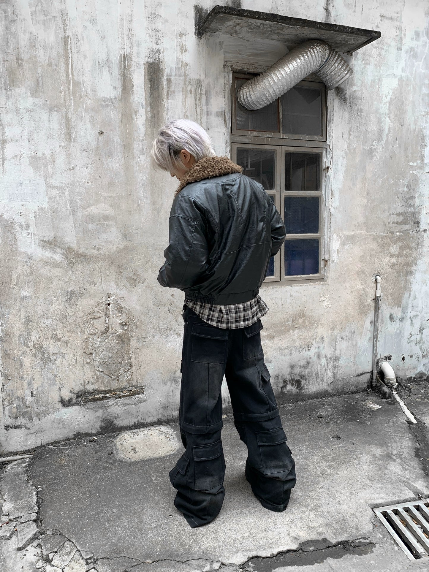 Fake Fur-Collar PU Leather Short Padded Jacket WN22205