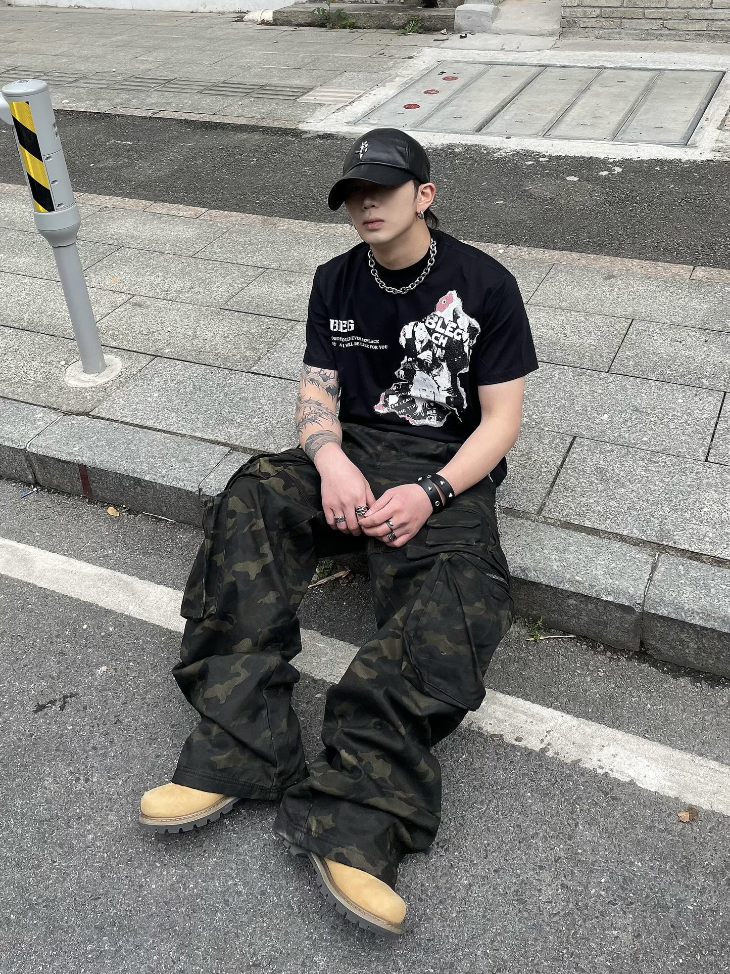 Portrait Print Washed Oversize Short Sleeve T-Shirt WN14995