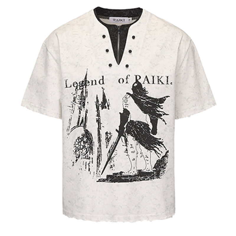 Knight Castle Pearl Button Fake Layered Short Sleeve T-Shirt WN15844