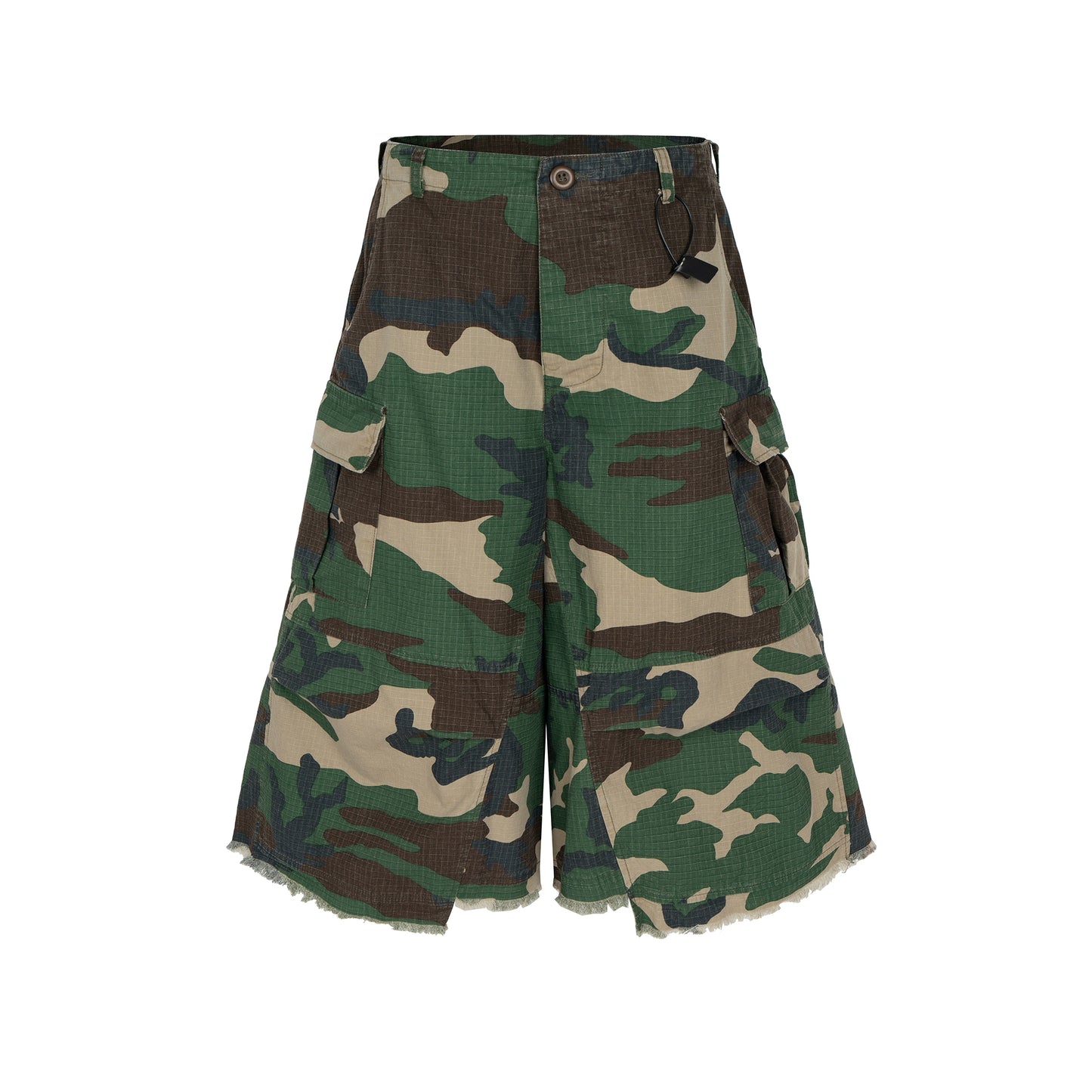 Washed Wrinkle Multi-Pocket Camouflage Cargo Half Pants WN16985