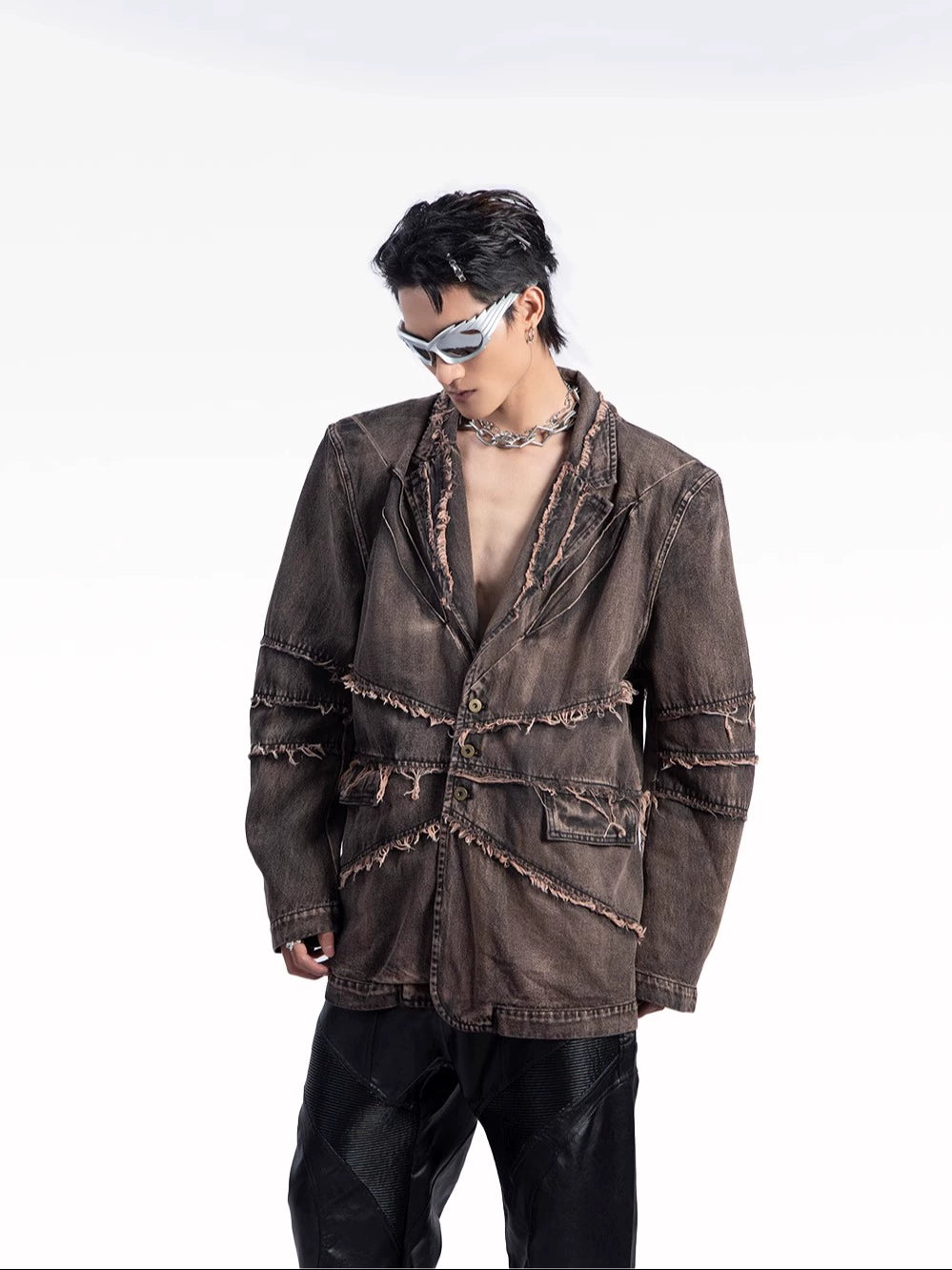 Raw Hem Shoulder-Pad Denim Tailored Jacket WN20626