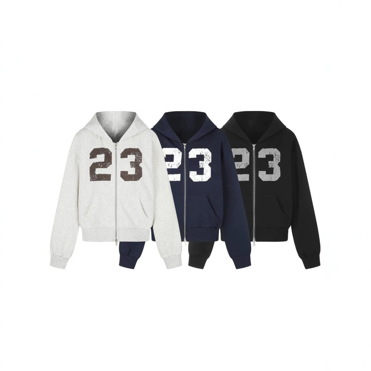 Cropped Number Graphic Zipper Hoodie WN27966