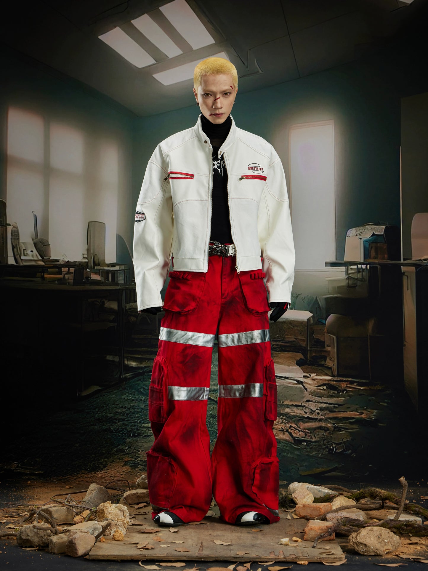 Contrast Patchwork PU Leather Jacket WN21376