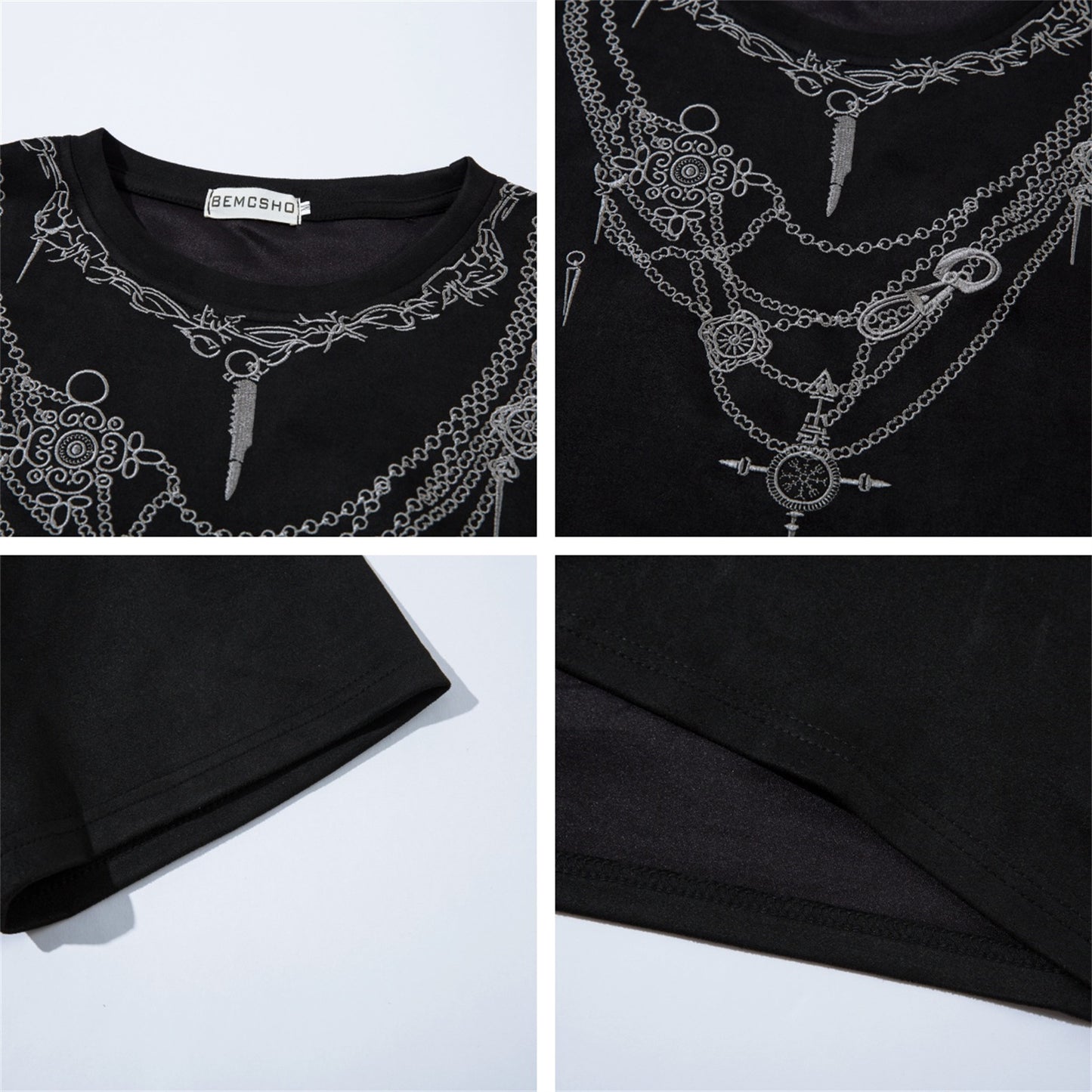 Necklace Embroidery Suede Oversize Short Sleeve T-Shirt WN16217