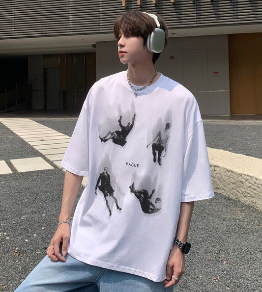 Falling Portrait Print Oversize Short Sleeve T-Shirt WN25241
