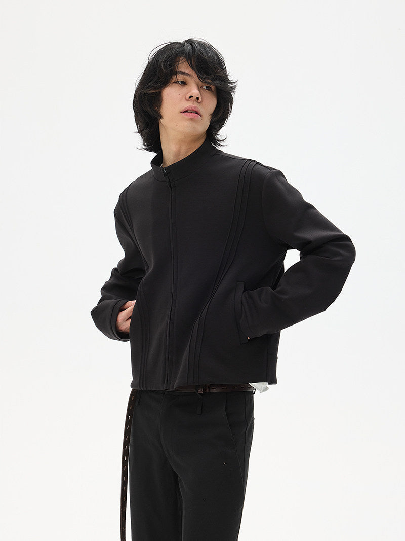 Scuba Soft Stand Collar Short Boxy Zip-Up Sweatshirt WN26740