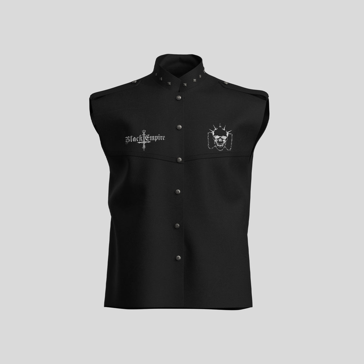 High-Neck Stud Skull Sleeveless T-Shirt WN27162