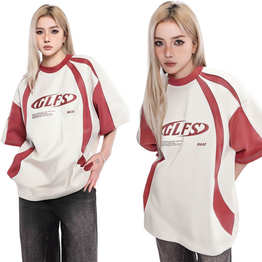Color Block Panel Letter Print Short Sleeve T-Shirt WN26035