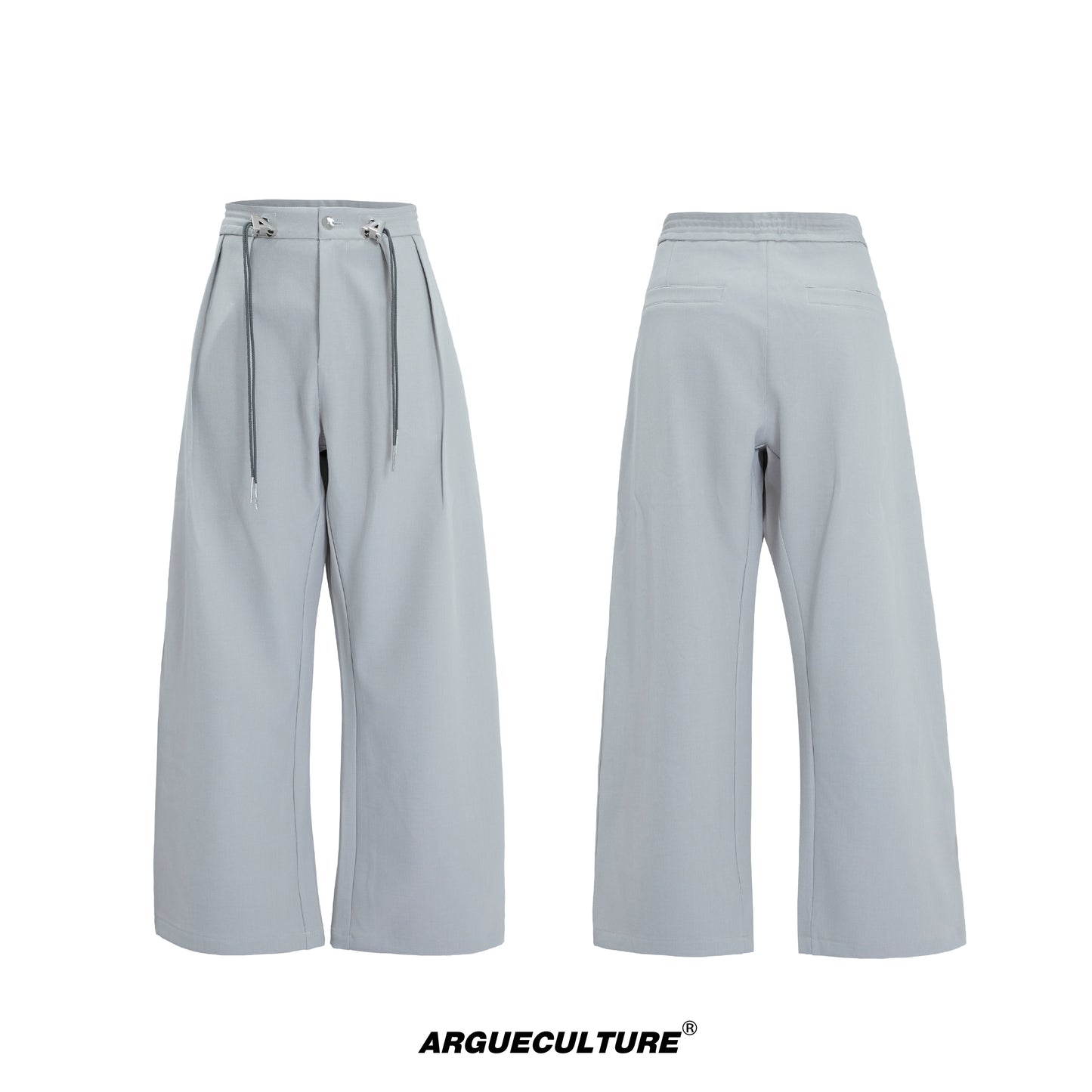 Stripe Shirt Fake Layered Drawstring Waist Shoulder-Pad Tailored Jacket & Trousers Setup WN21731