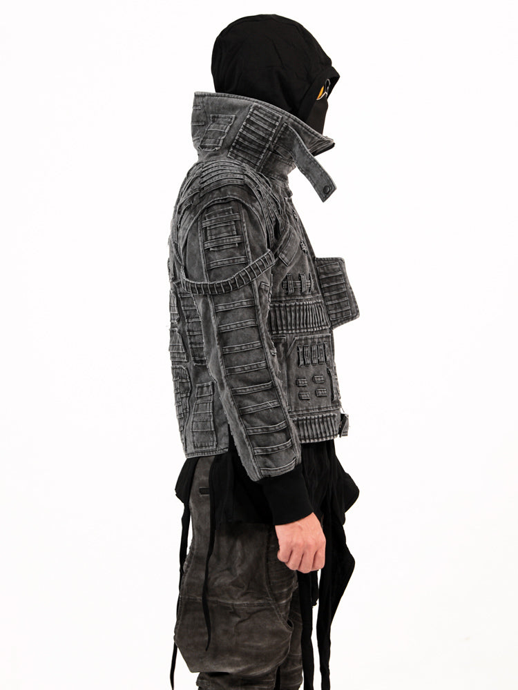 Asymmetric Strap Washed Zipper Jacket WN13903