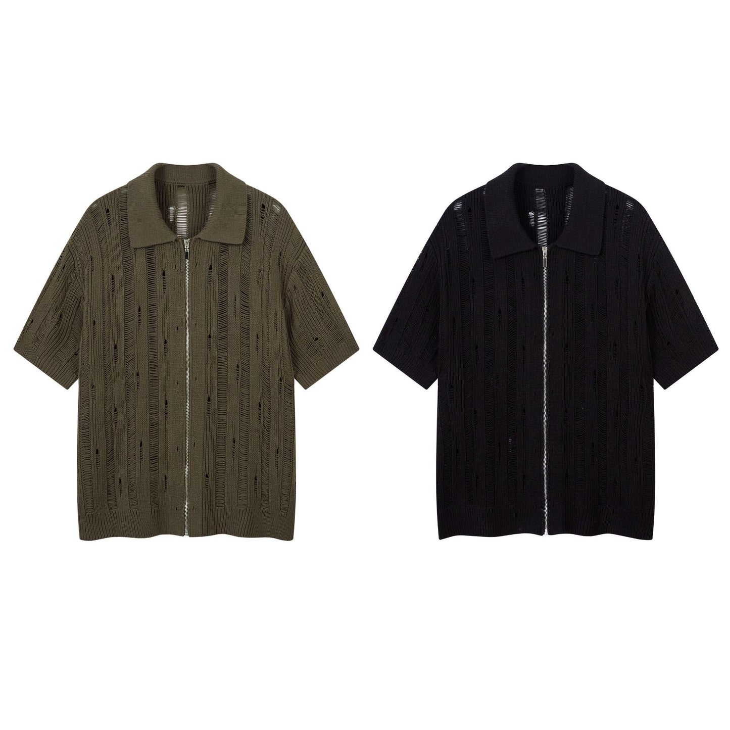 Damage Design Zipper Short Sleeve Knit Shirt WN16198