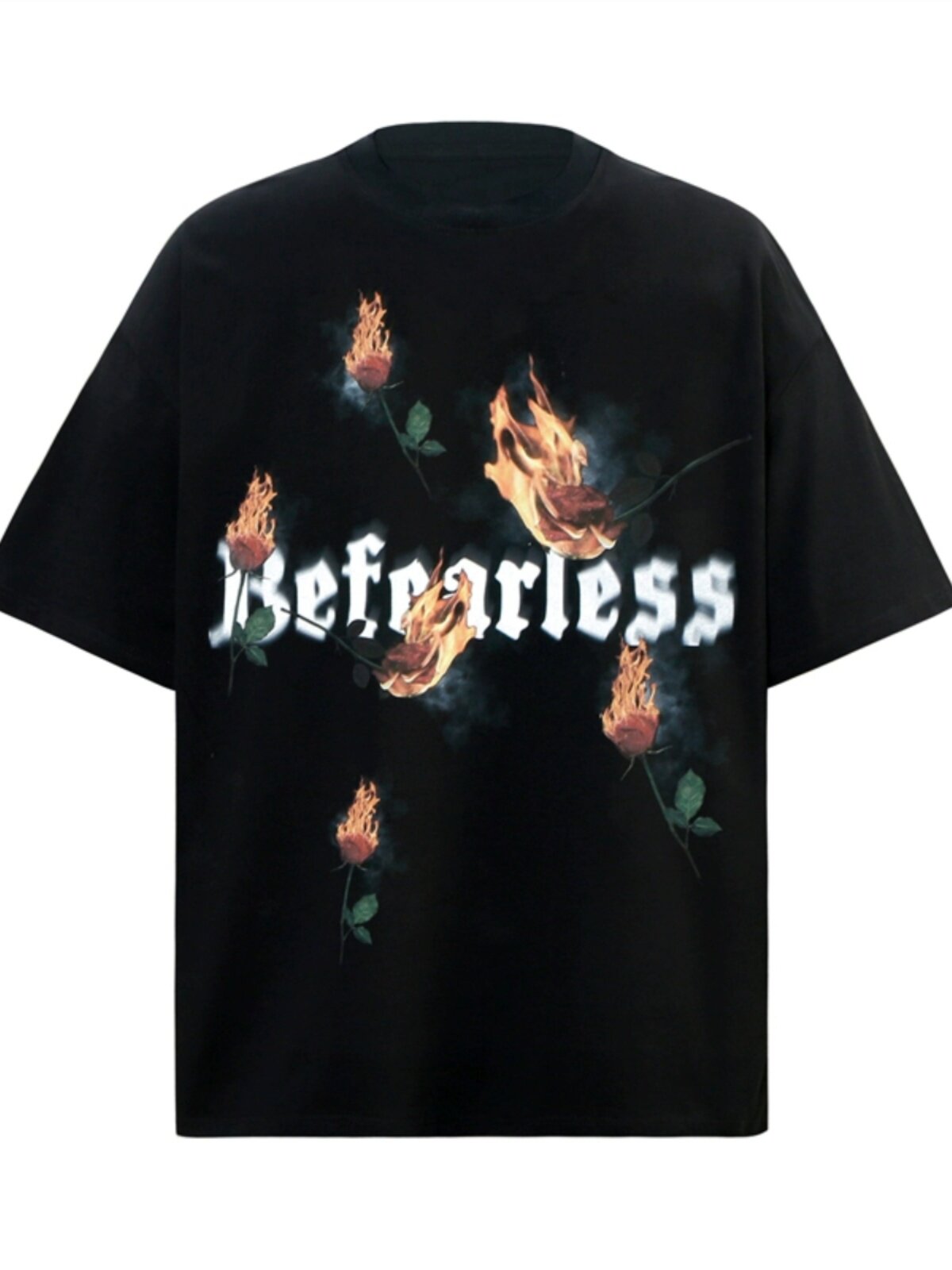 Flame Rose Print Short Sleeve T-Shirt WN24261