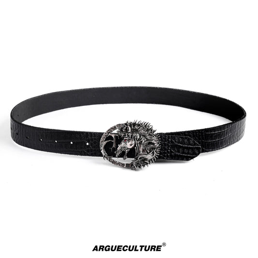 Crocodile Pattern Antique Horse Head Leather Belt WN23334