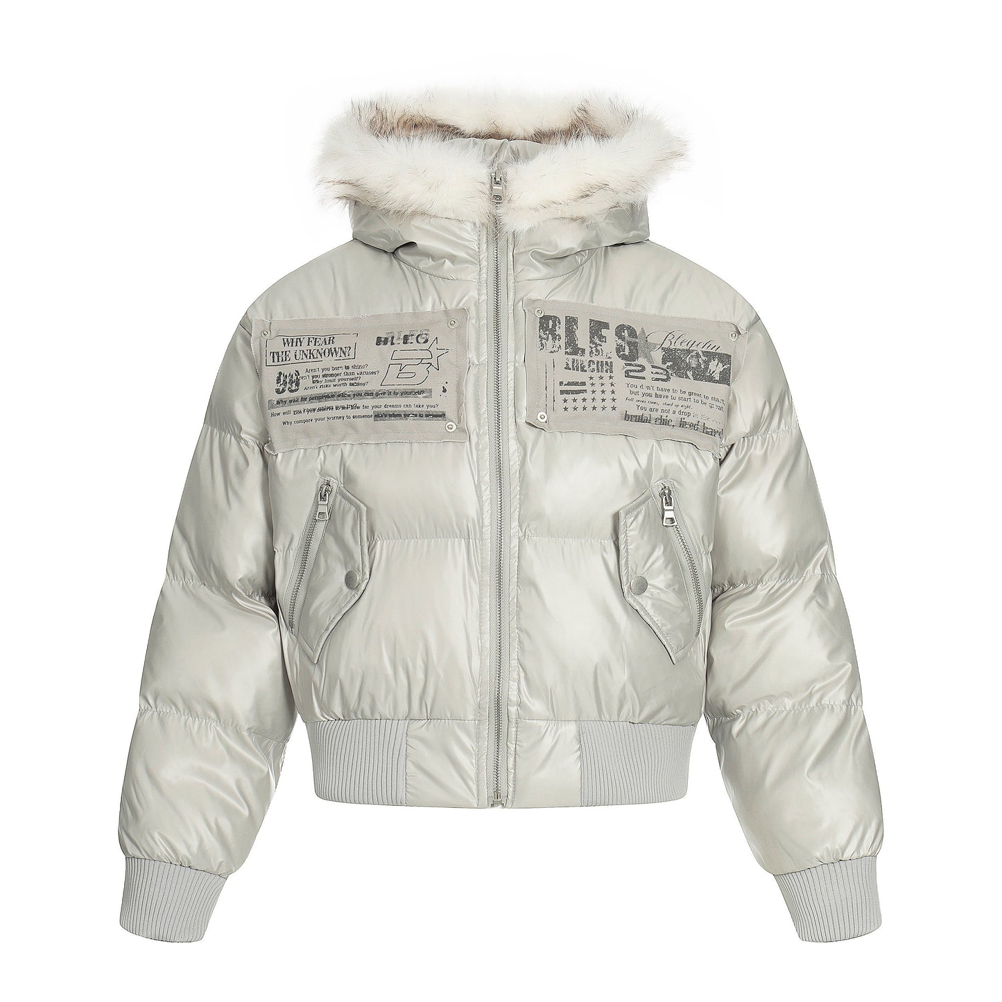 Patchwork Fur Collar Cropped Hooded Short Puffer Jacket WN22757