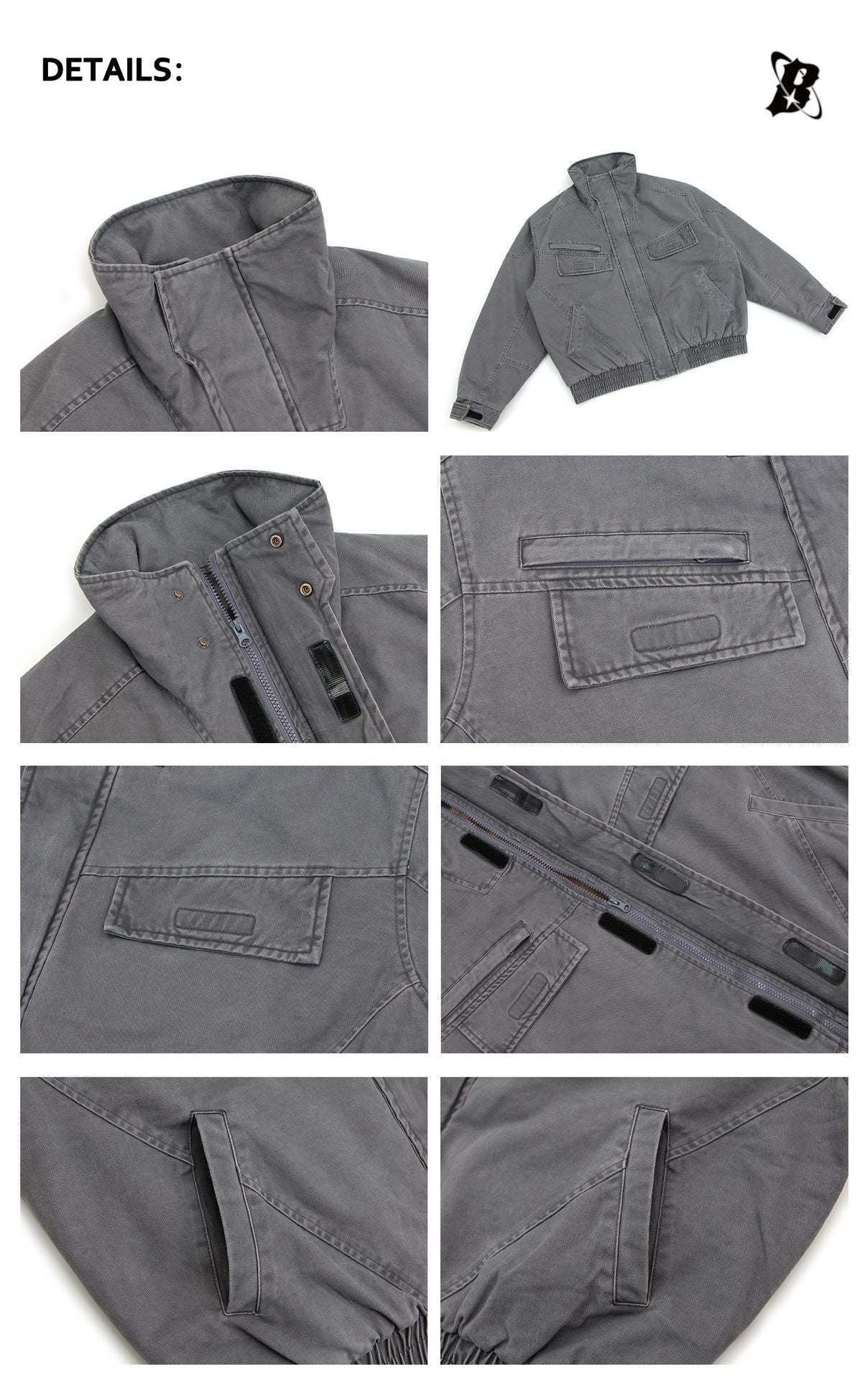 Heavyweight Washed Zip-Up Stand Neck Workwear Jacket WN26332