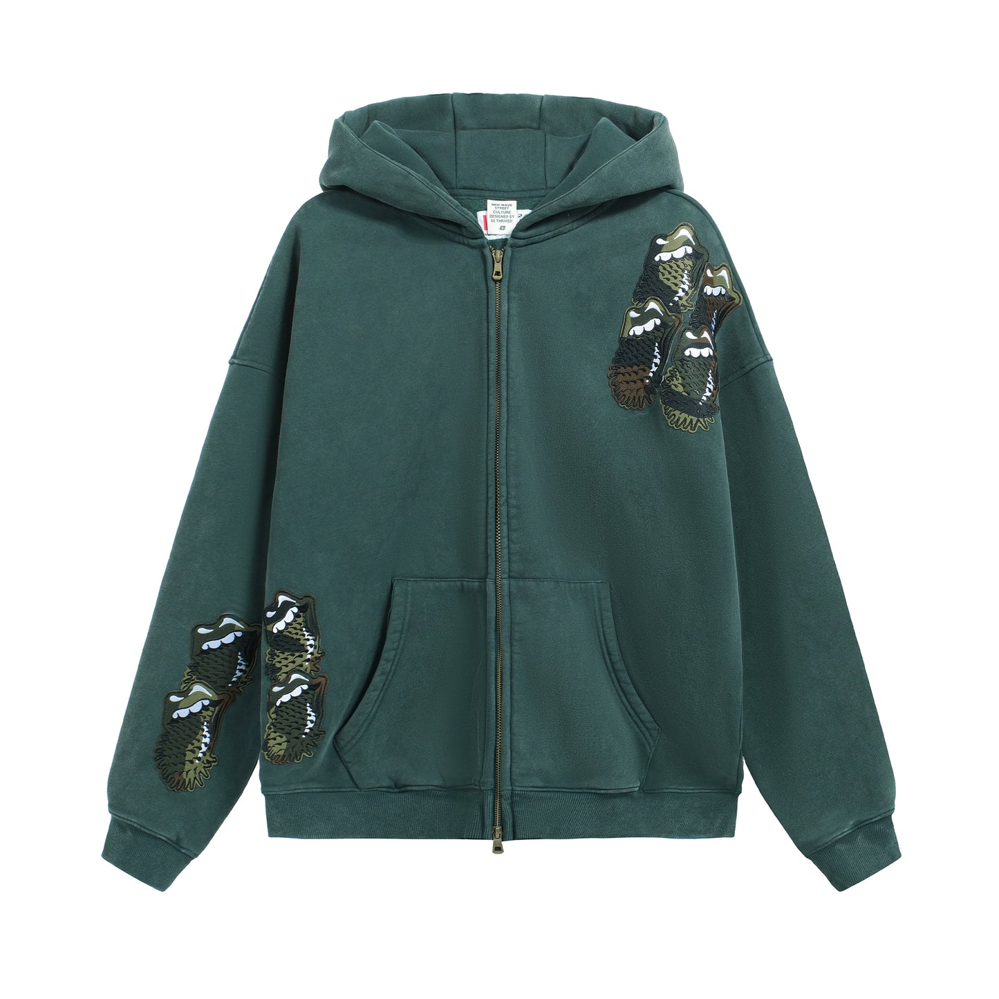 Spiked Tongue Embroidery Zipper Hoodie WN13726