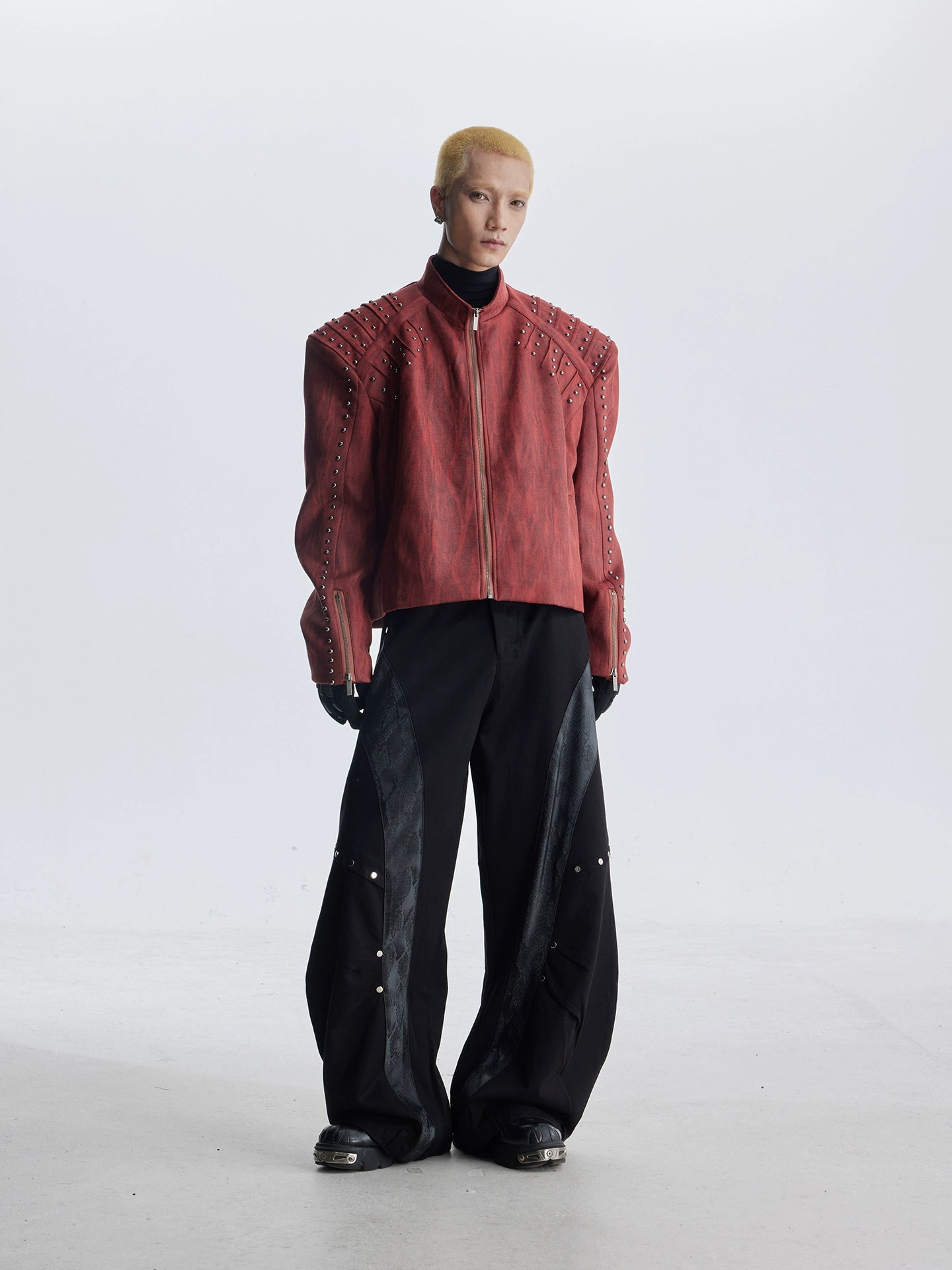 Matte Studs Shoulder-Pad PU Leather Zipper Jacket WN20818