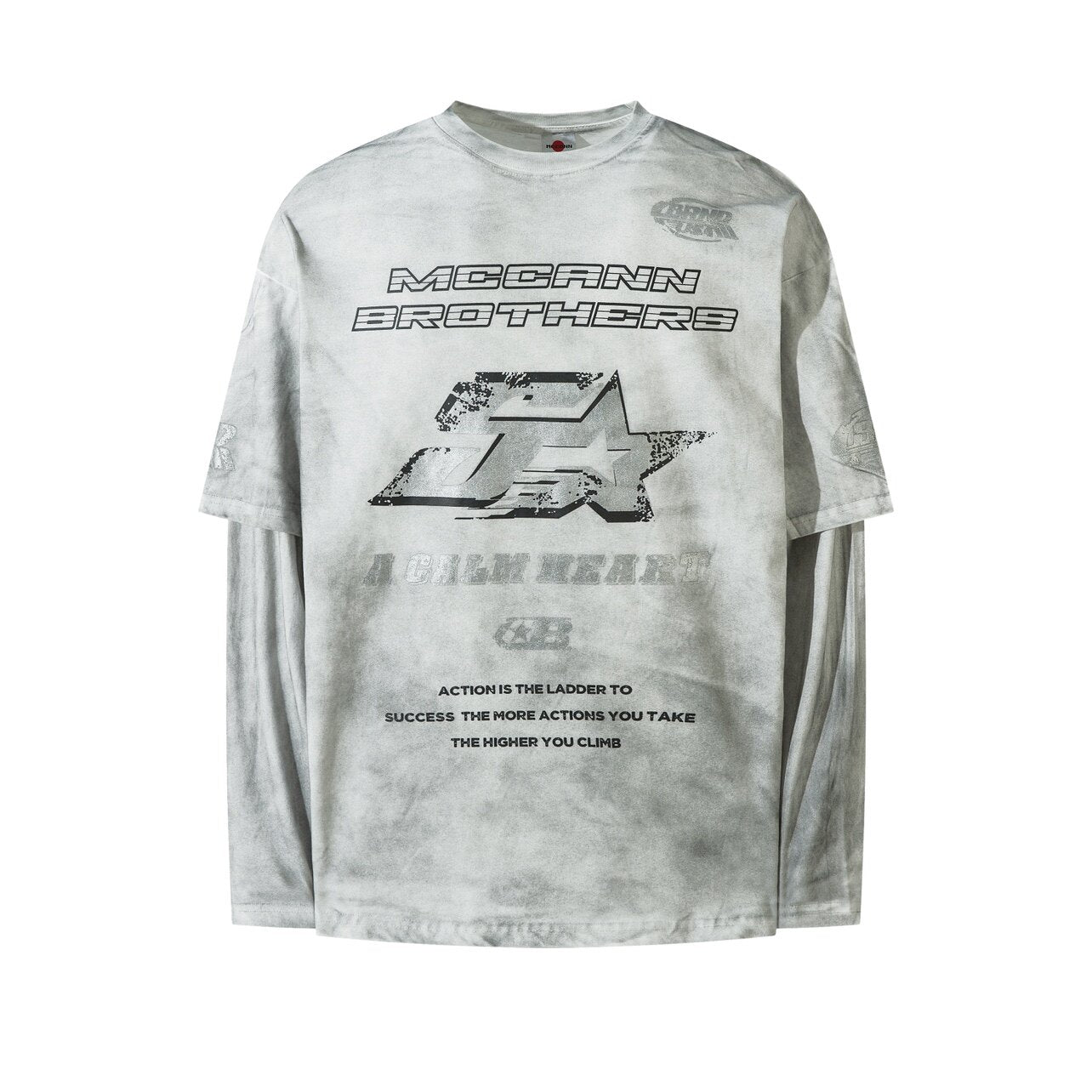 Graphic Paint Print Fake Layered Oversize Long Sleeve T-Shirt WN24420