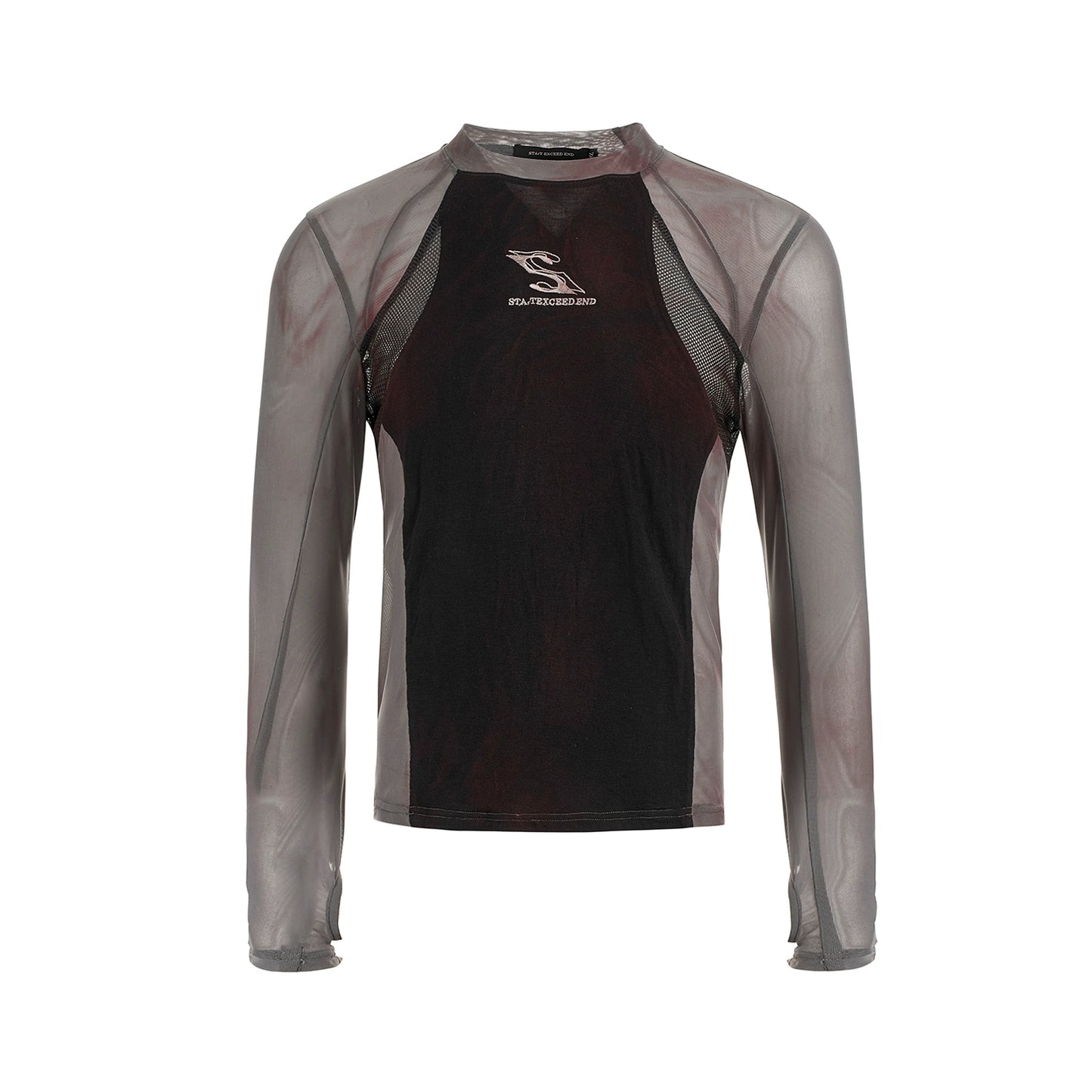 Mesh Patchwork Sheer Breathable Fingerless Long Sleeve T-Shirt WN16582