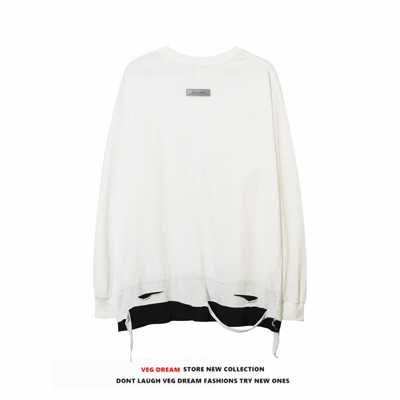 Fake Layered Oversize Damage Long-sleeve T-shirt WN5486