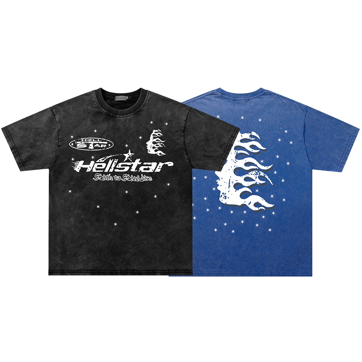 Washed Star Flame Face Print Short Sleeve T-Shirt WN26935