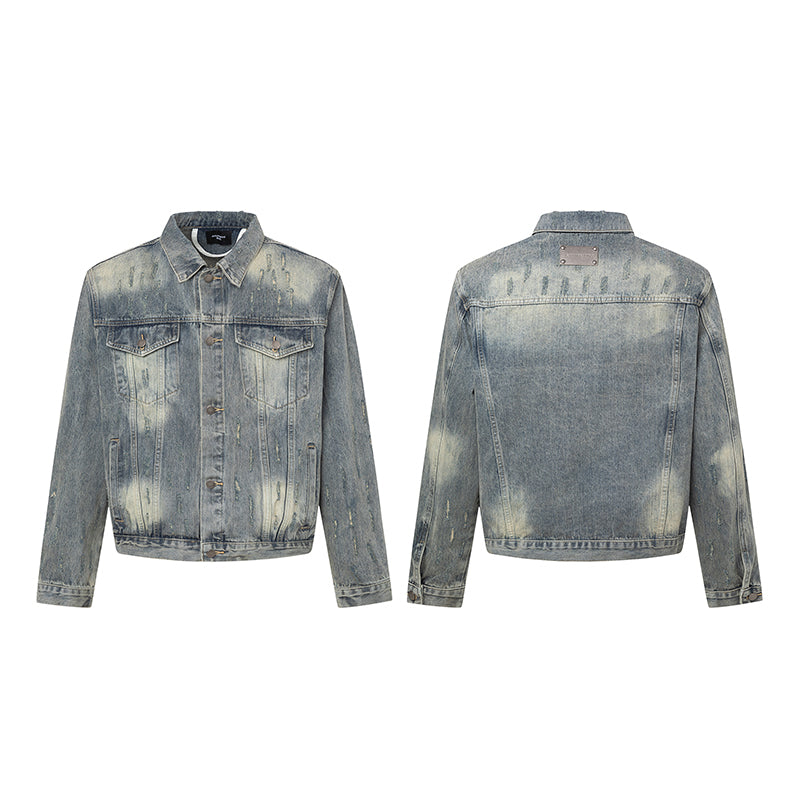 Washed Shoulder-pad Short Denim Jacket WN15419