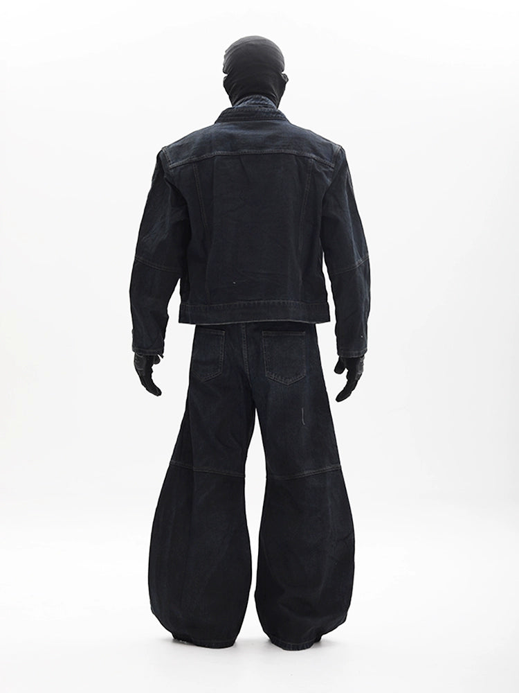 Fake Layered Zipper Denim Jacket & Denim Jeans Setup WN18670