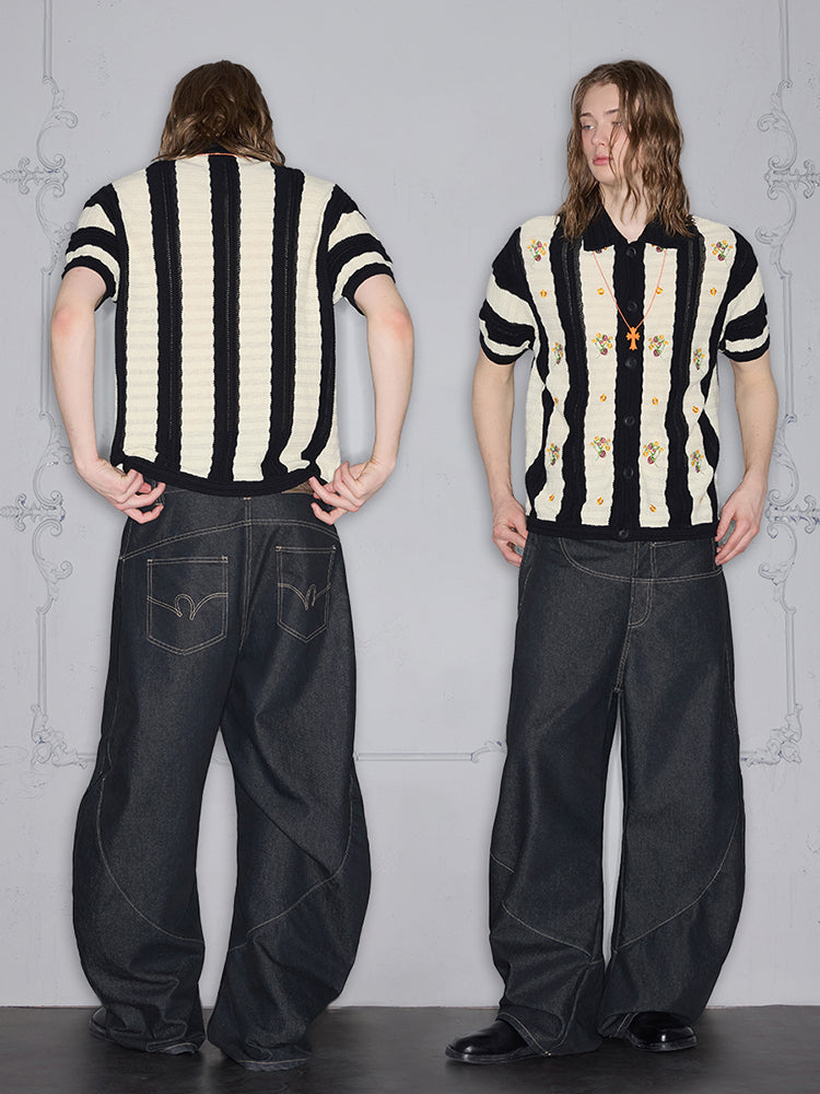 Stripe Strawberry Embroidery Knit Cardigan WN17814