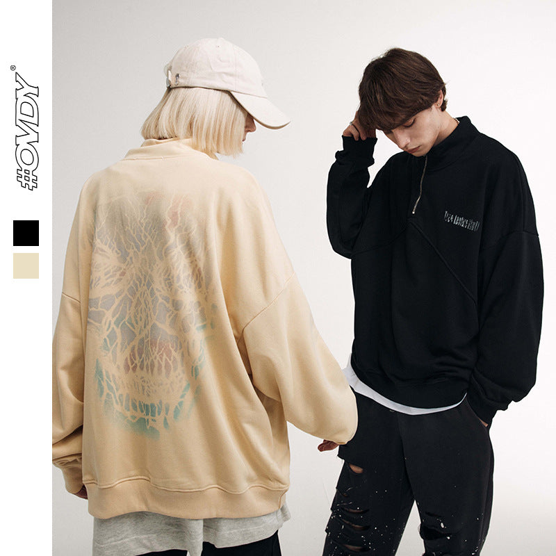 Tree Graphic Half-Zip Stand Neck Pullover Sweatshirt WN12399