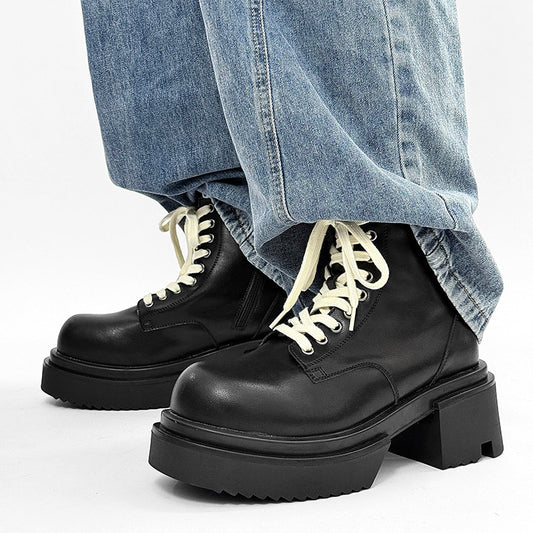 Matte Black Chunky Lace-Up Combat Boots WN24500