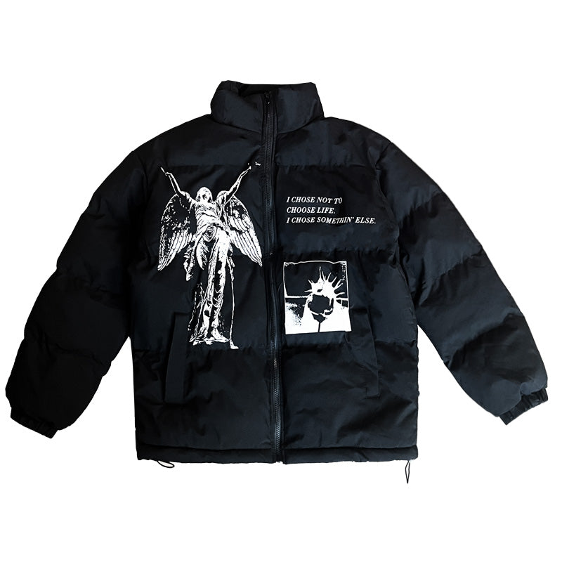 Graphic Design Stand-Neck Puffer Jacket WN15990