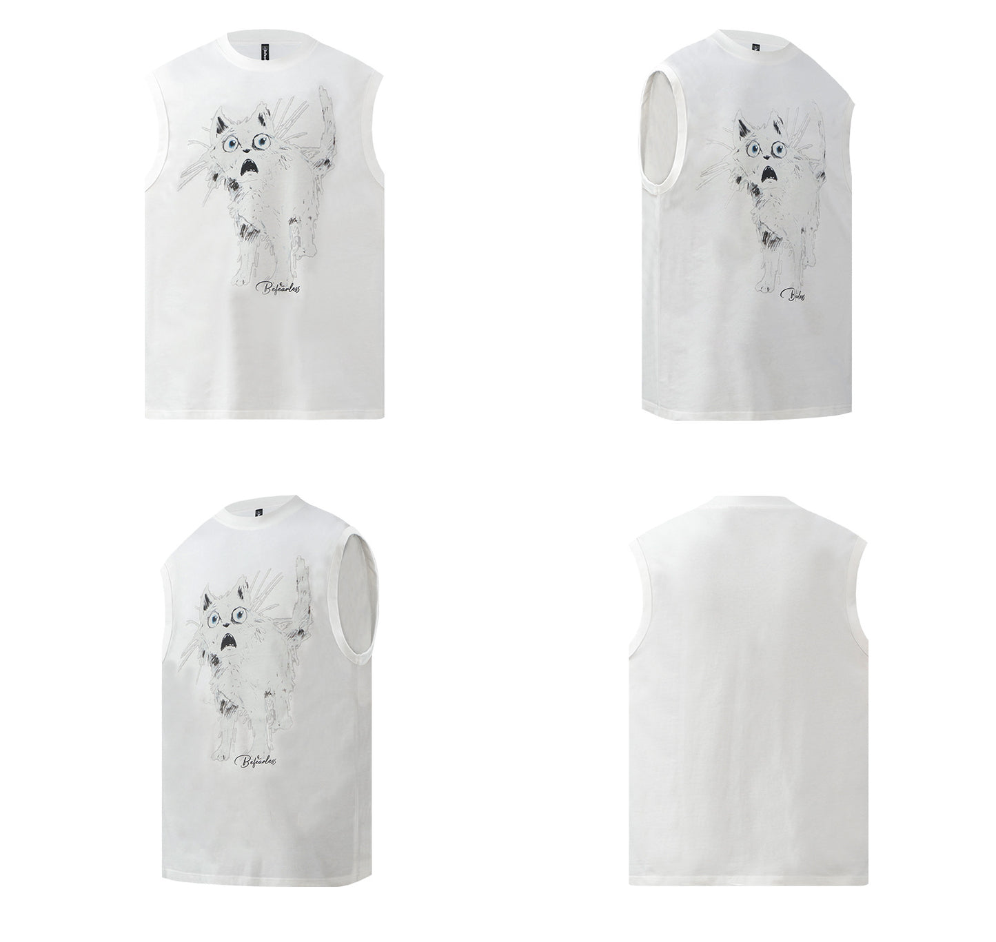 Graffiti Cat Print Oversize Sleeveless T-Shirt WN26394