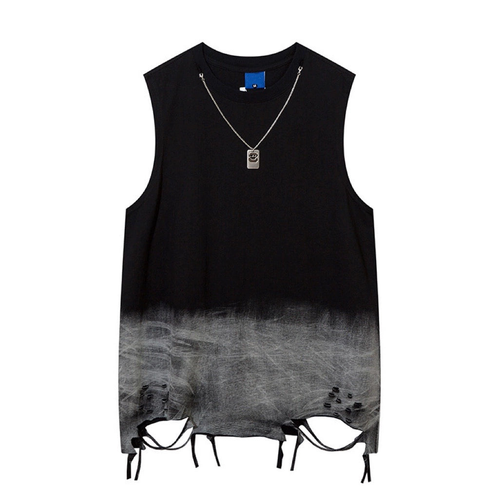 Gradient Damage Oversize Sleeveless T-Shirt WN5868