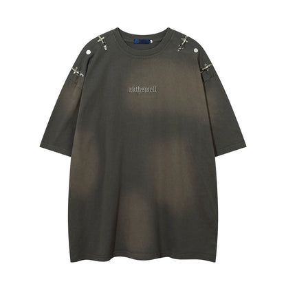Metal Buckle Design Oversize Short Sleeve T-Shirt WN5861