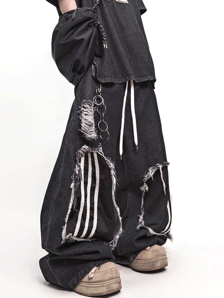 Ripped Wide Leg Denim Jeans WN23995