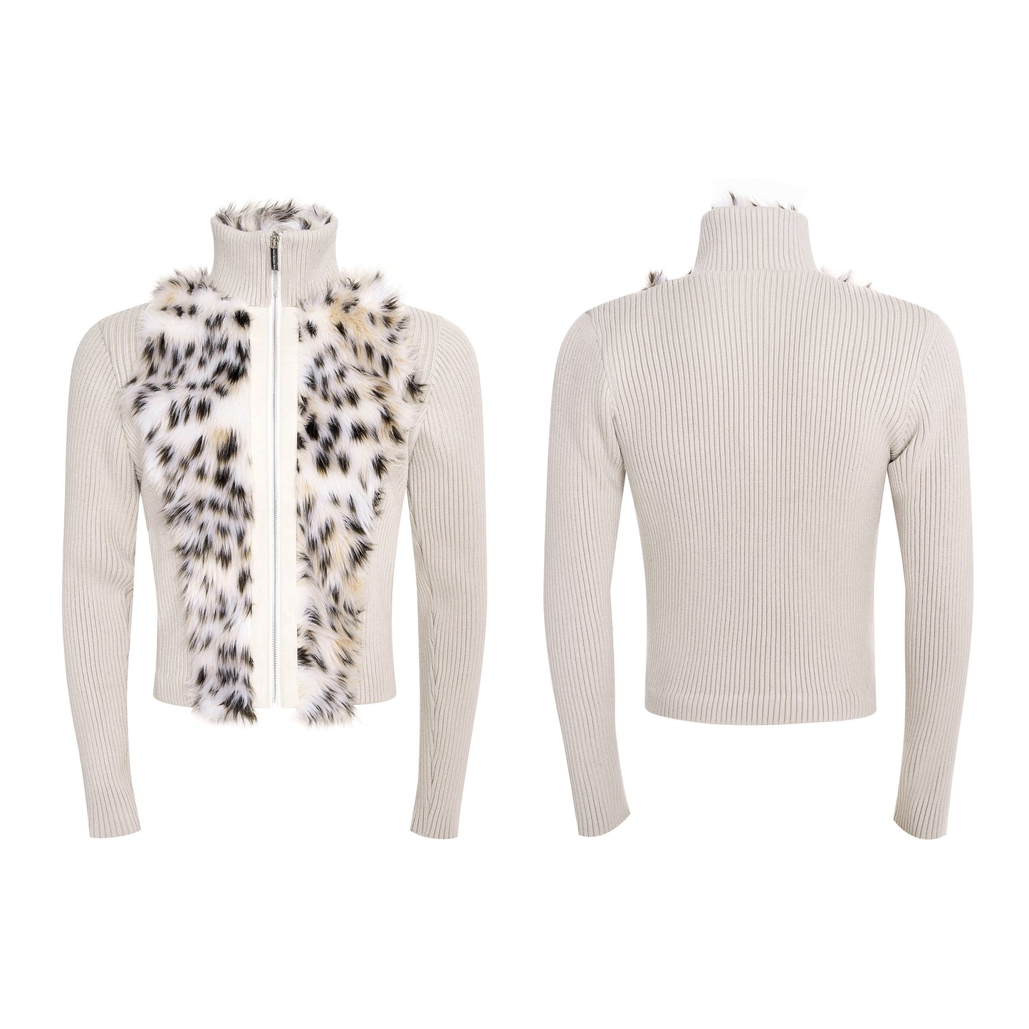 Fake Fur Stand Neck Knit Cardigan WN22716