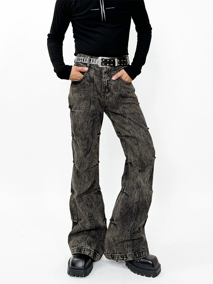 Wash Ruched Flare Denim Jeans WN17430