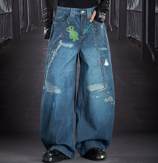 3D Print Heavy Chain Wide Leg Barrel Pants WN22908