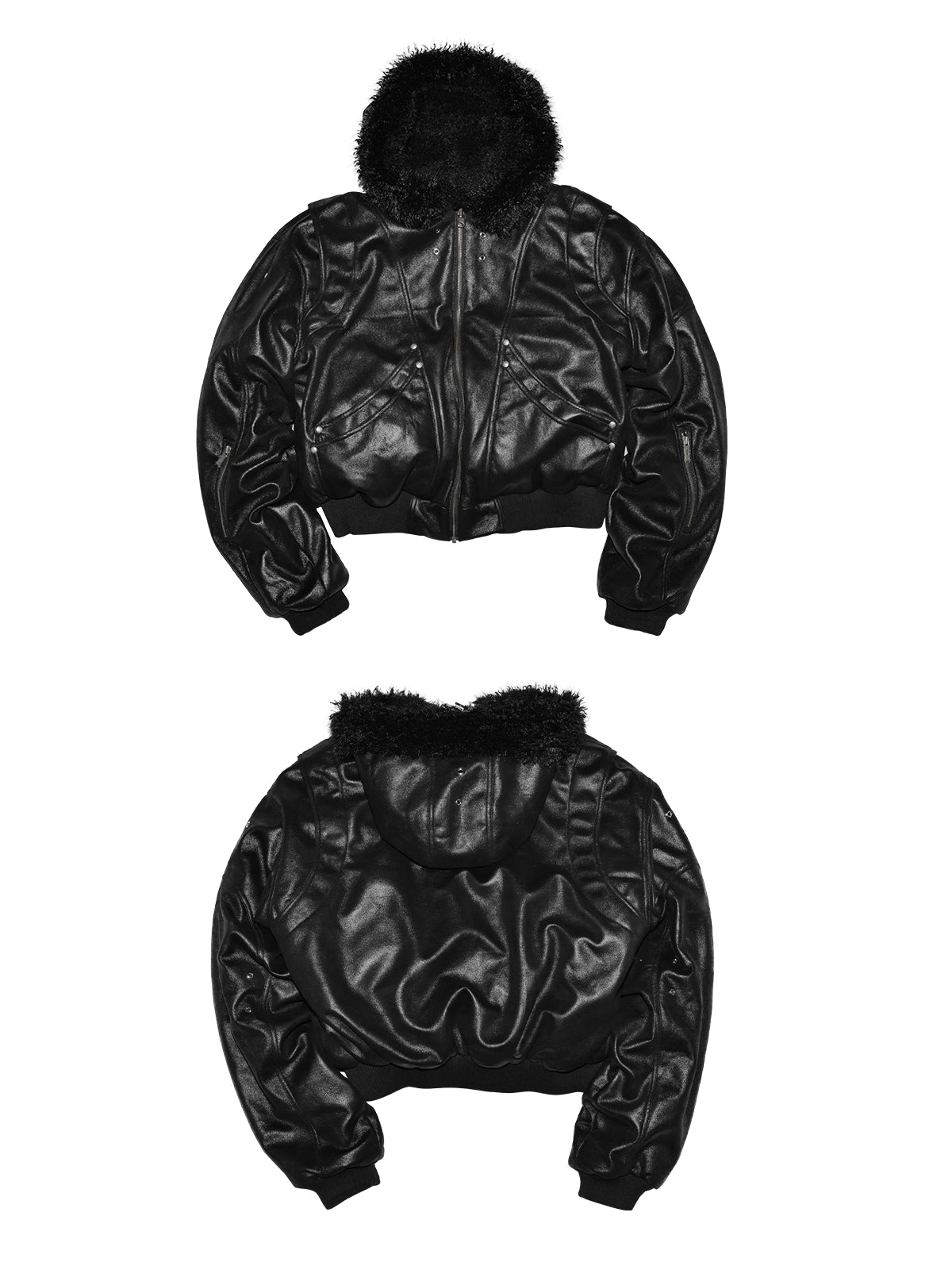 Reversible Fake Fur PU Leather Hooded Puffer Jacket WN20830