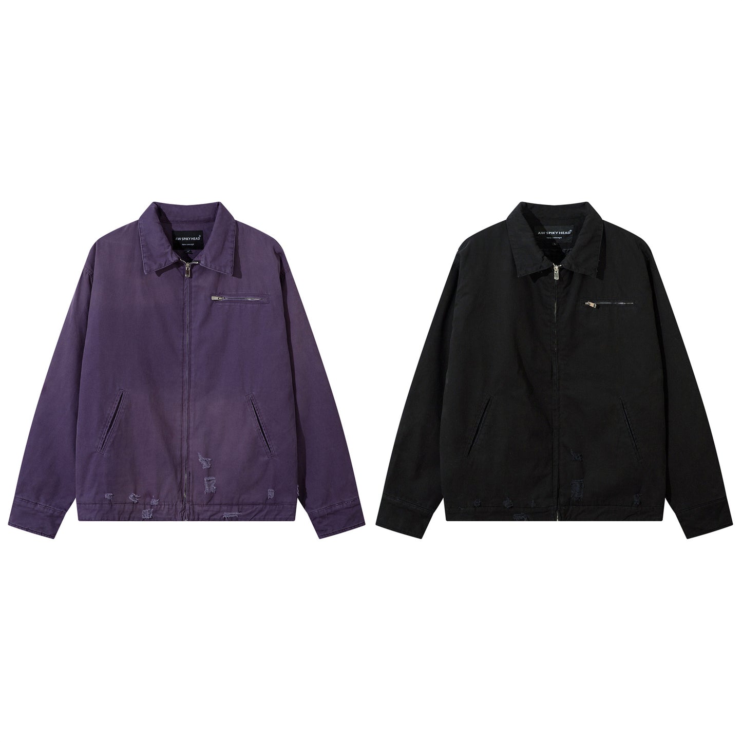 Washed Damage Cotton Zipper Jacket WN11119