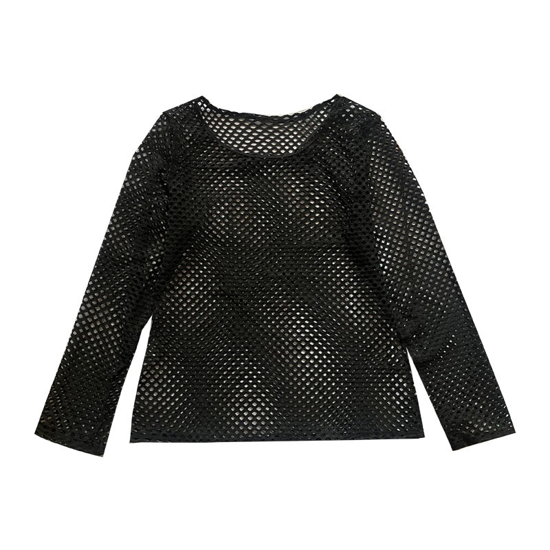 Mesh Fabric Layering Style Long Sleeve T-Shirt WN15999