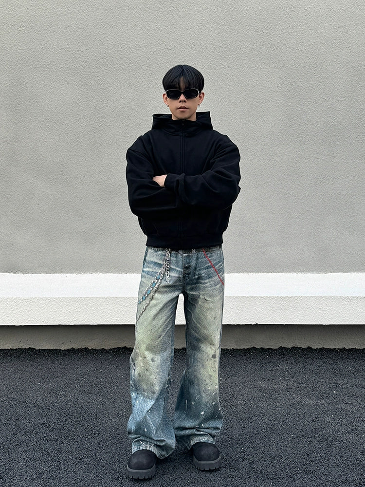 3D Paint Print Wide Leg Denim Jeans WN19399