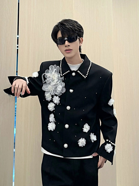Pearl Trim Floral Applique Jacket WN27815