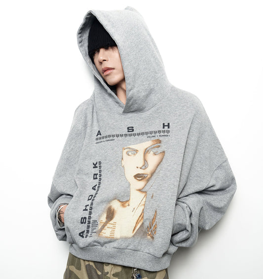 Art Letter Print Cropped Oversize Hoodie WN22970