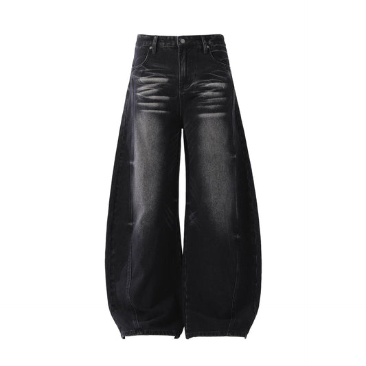 Deconstruction Whisker Curved Wide Leg Denim Jeans WN26161