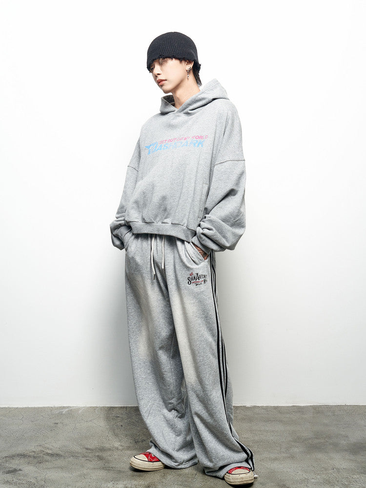 Colorblock Letter Print Oversize Cropped Hoodie WN22966