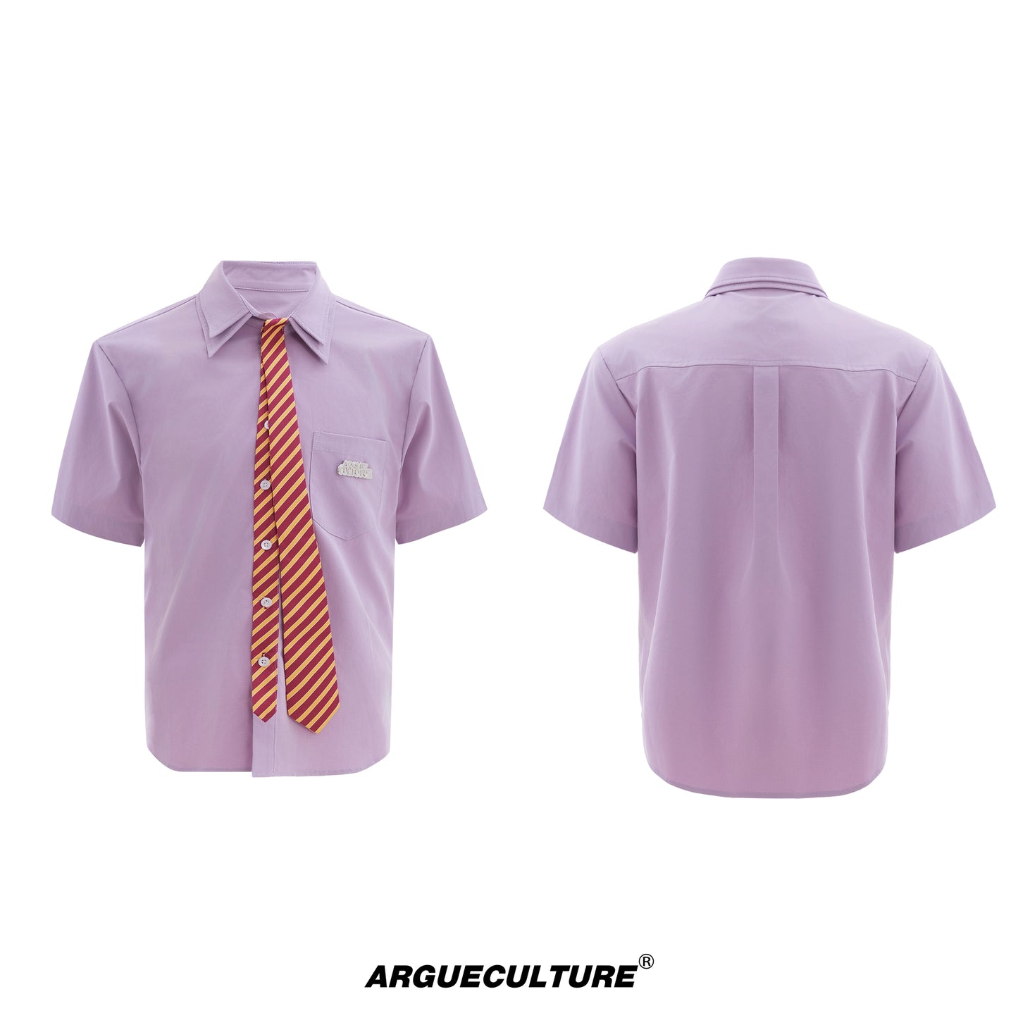 Double Collar Design Tie & Collared Short Sleeve Shirt WN18389