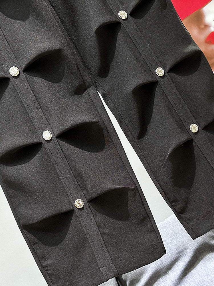 Studs Pleats Straight Trousers WN23899