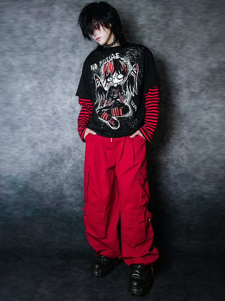 Graphic Print Oversize Fake Layered Long Sleeve T-Shirt WN15895